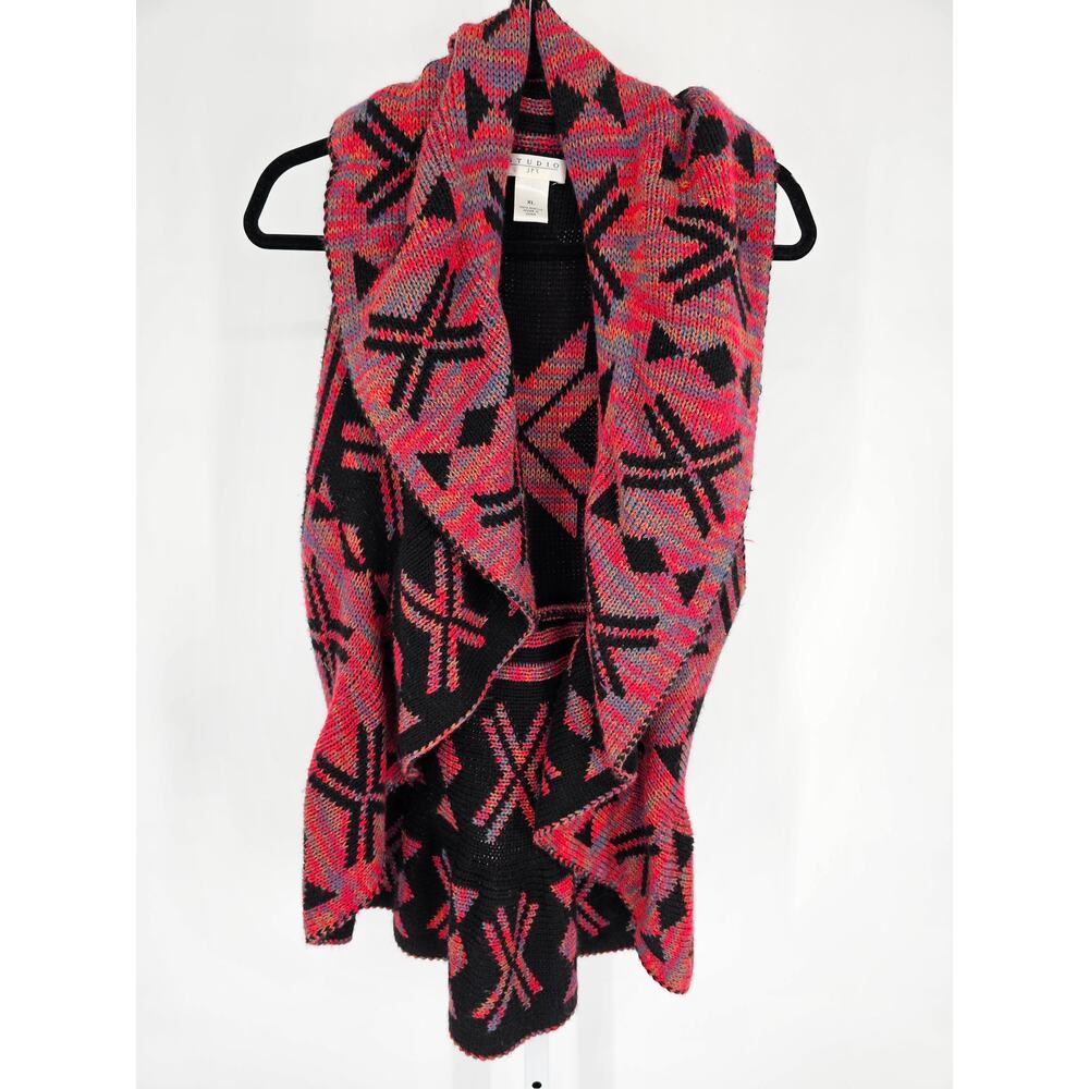 JPR Studio womens Sz XL Open Front Cardigan Sweater Vest Aztec Print